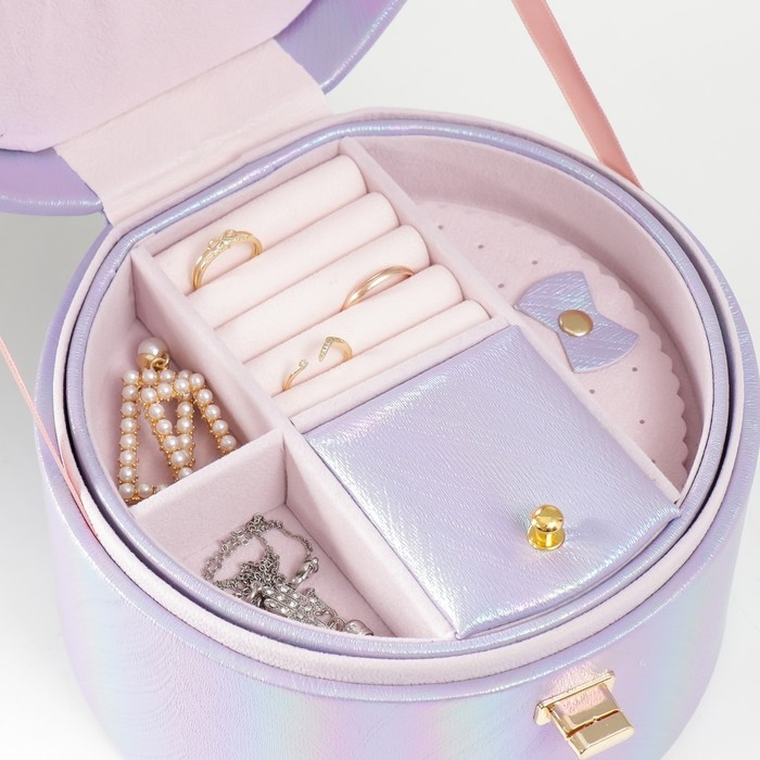 Шкатулка кожзам для украшений круглая  Шкатулка кожзам для украшений круглая "Переливы сирень" 12х17,5х17 см