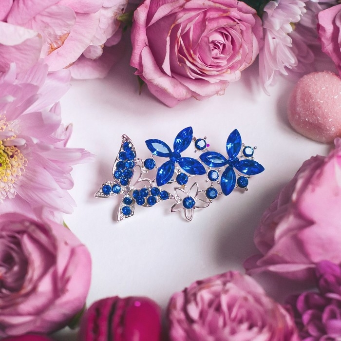Брошь «Бабочки» синеглазки, цвет синий в серебре Брошь «Бабочки» синеглазки, цвет синий в серебре