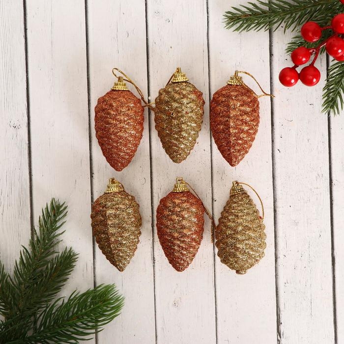 Украшение ёлочное Украшение ёлочное "Шишка с переливами" (набор 6 шт) 3,5х5,5 см, золото