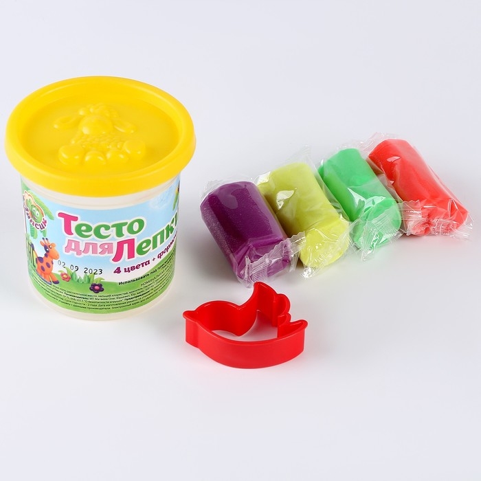 Тесто для лепки в банке 4 цвета по 25 г + формочка-каттер Тесто для лепки в банке 4 цвета по 25 г + формочка-каттер