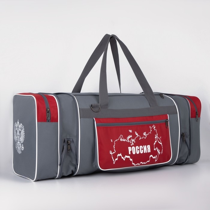 Сумка дорожная на молнии, с увеличением, 3 наружных кармана, длинный ремень, цвет серый/красный Сумка дорожная на молнии, с увеличением, 3 наружных кармана, длинный ремень, цвет серый/красный