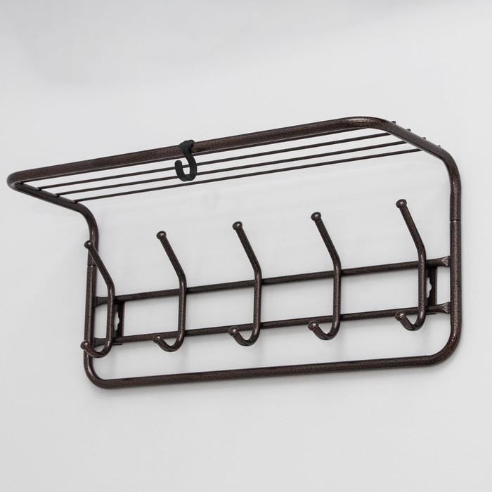 Вешалка настенная с полкой на 5 крючков, 60×22×26,5 см, цвет медный антик Вешалка настенная с полкой на 5 крючков, 60×22×26,5 см, цвет медный антик