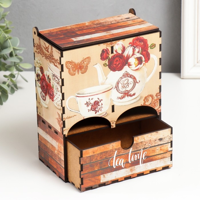 Чайный домик двойной с ящиком Чайный домик двойной с ящиком "Цветы" 20х8,7х15,2 см