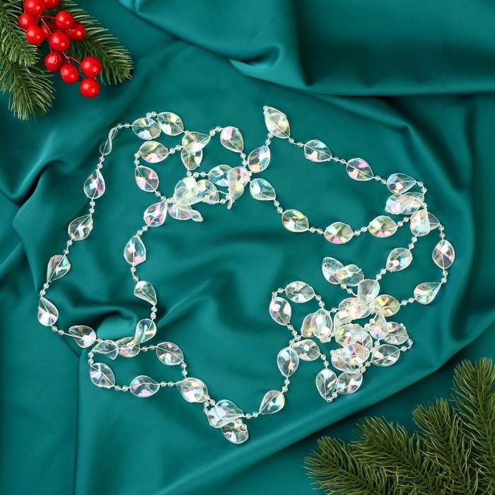 Бусы на ёлку 2,7 м d-15 мм Бусы на ёлку 2,7 м d-15 мм "Льдинка" перо бусинки люкс, прозрачный перламутр