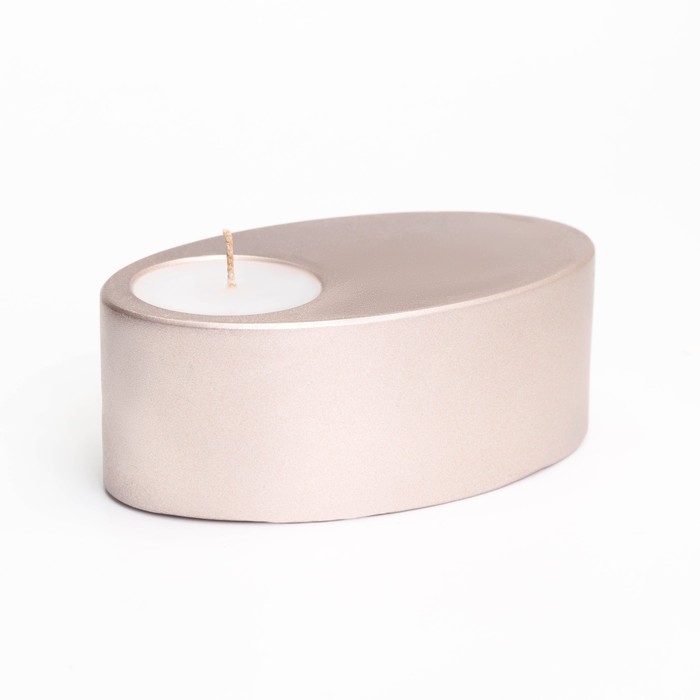 Свеча  Свеча "Узкий овал. Мрамор" в подсвечнике из гипса,11,5х7х4см,шампань