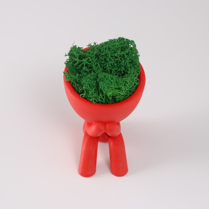Кашпо бетонное мини Кашпо бетонное мини "Мистер Грин" Кикадзару со мхом красный 5,5х6х6,5 см (мох зелен стабил)