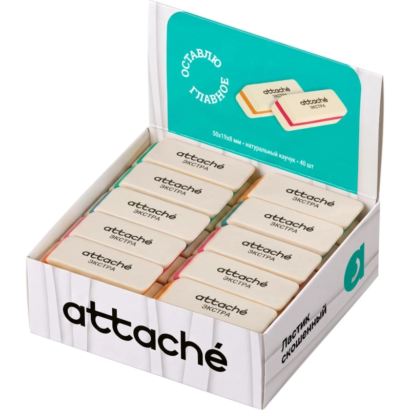 Ластик скошенный Attache Extra, нат.каучук, 50x19x8мм, ассорти