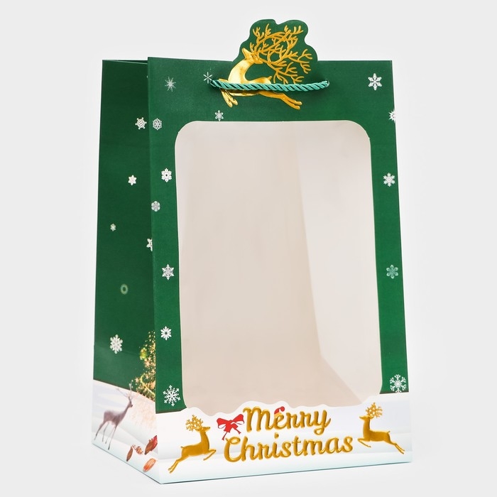Пакет подарочный новогодний с окном Пакет подарочный новогодний с окном "Новый год", тиснение, 30 х 20 х 16 см.