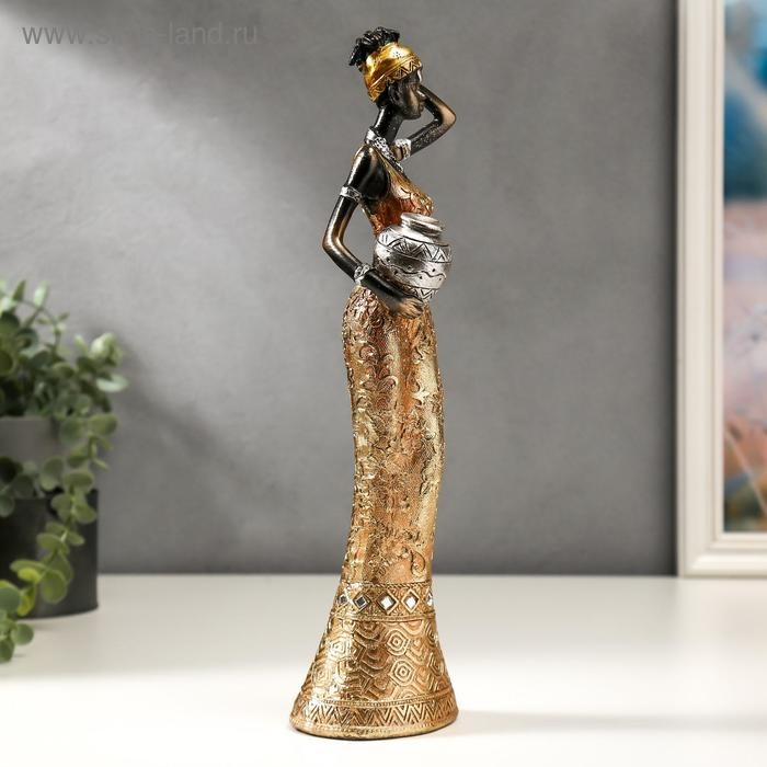 Сувенир полистоун  Сувенир полистоун "Африканка с кувшином, в платье с золотыми цветами" МИКС 30х8х5,8 см