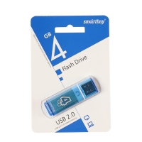 Флешка Smartbuy Glossy, 4 Гб, USB2.0, чт до 25 Мб/с, зап до 15 Мб/с, синяя