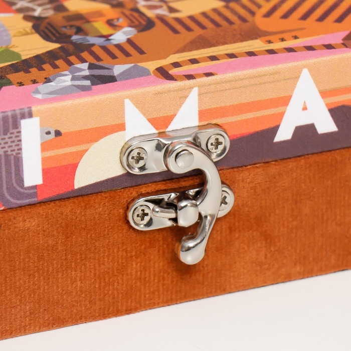 Шкатулка дерево Шкатулка дерево "Звери Африки" кожзам и бархат 5,5х24х17 см