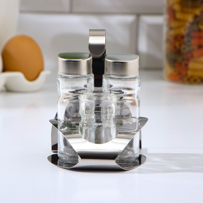 Набор для специй на подставке, 4 предмета: солонка, перечница, салфетница, ёмкость для зубочисток Набор для специй на подставке, 4 предмета: солонка, перечница, салфетница, ёмкость для зубочисток