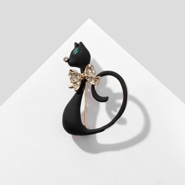 Брошь Брошь "Кошечка" загадочная, цвет чёрно-белый в золоте