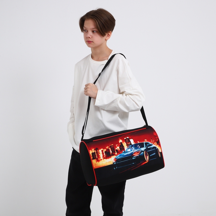 Сумка детская спортивная для мальчика «Крутая тачка», 40х24х21, отд на молнии, чёрный