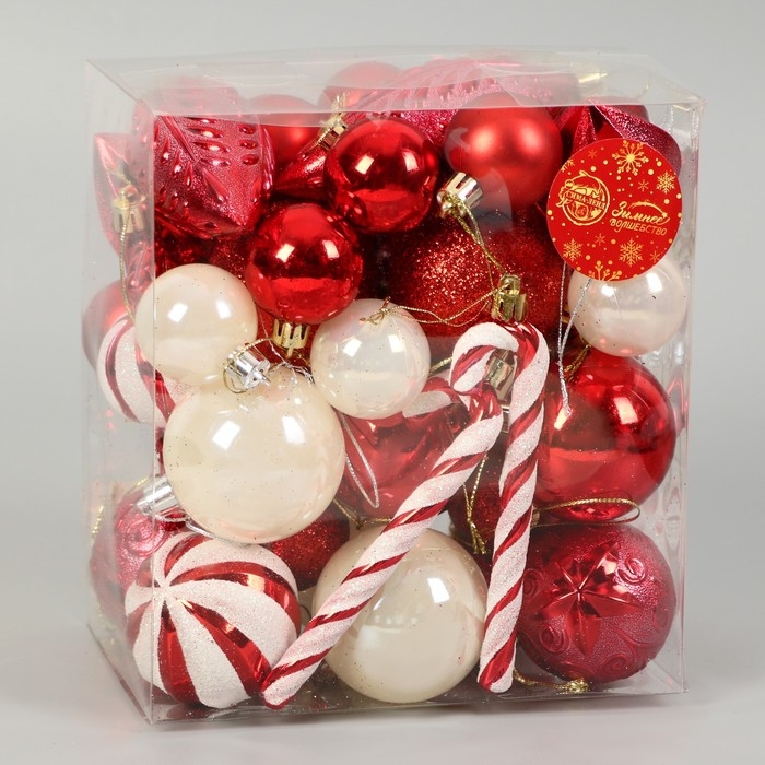 Набор украшений пластик 40 шт Набор украшений пластик 40 шт "Зимняя радость" бело-красный