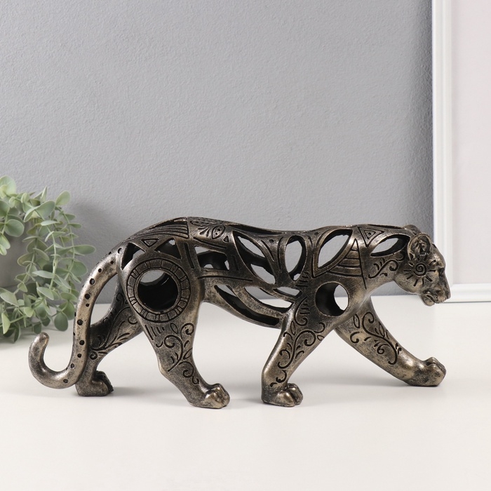 Сувенир полистоун Сувенир полистоун "Дикая кошка в рисунках" под бронзу 6х37,5х15 см