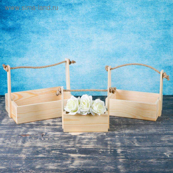 Набор кашпо деревянных подарочных Элегант  Набор кашпо деревянных подарочных Элегант "Классик", 3 в 1, ручка верёвка Дарим Красиво