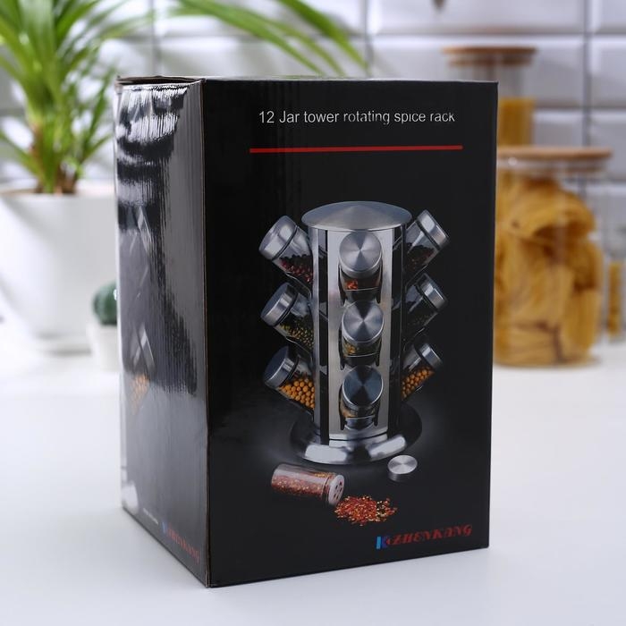 Набор для специй на подставке «Профи», 22×25,5 см, 12 шт, цвет металлик Набор для специй на подставке «Профи», 22×25,5 см, 12 шт, цвет металлик