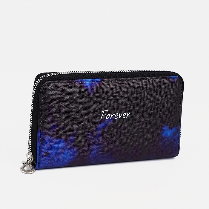 Кошелёк на молнии, отдел для карт, для монет, цвет чёрный/синий