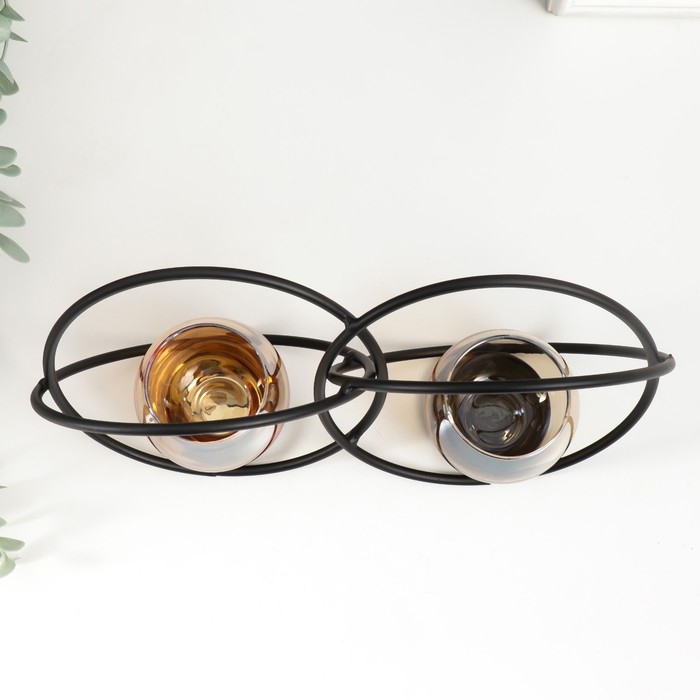 Подсвечник металл, стекло на 2 свечи Подсвечник металл, стекло на 2 свечи "Чёрные круги" d-4 см 24х7х12 см