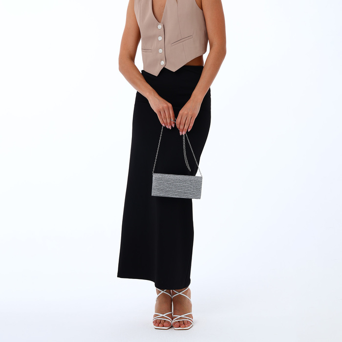 Сумка-клатч на магните, длинная цепь, цвет светло-серый Сумка-клатч на магните, длинная цепь, цвет светло-серый