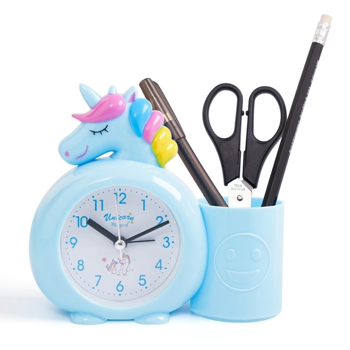 Часы - органайзер с будильником Часы - органайзер с будильником "Милый единорог", дискретный ход, d-6.5 см, 12.5 х 9 см, АА