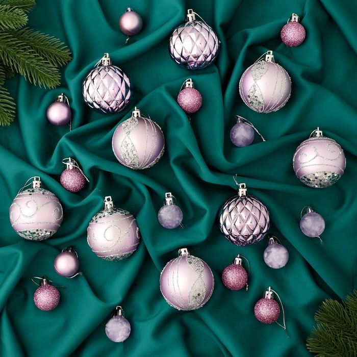 Набор шаров пластик d-2,5 и 5,5 см, 33 шт Набор шаров пластик d-2,5 и 5,5 см, 33 шт "Хоровод" сиреневый