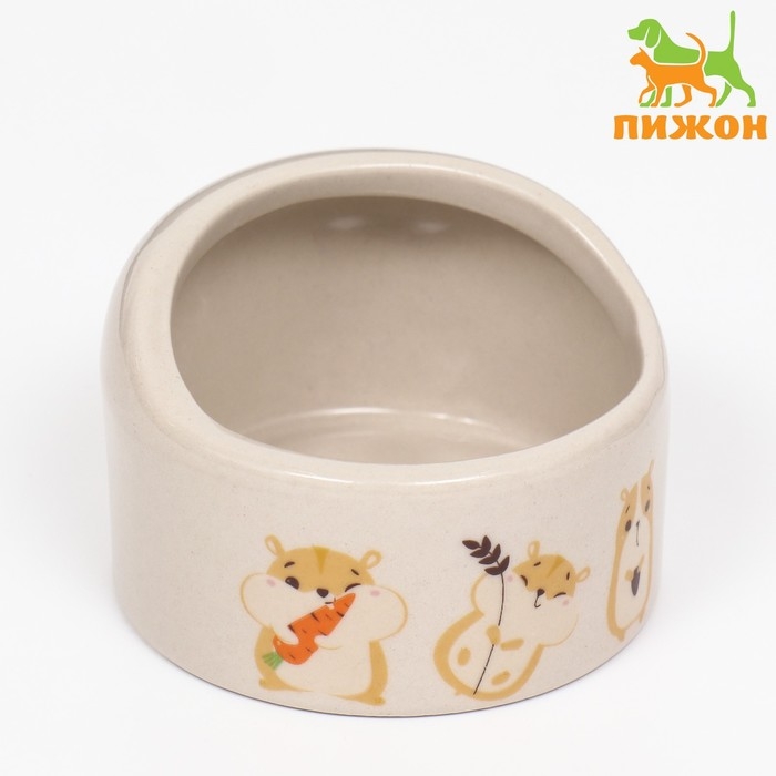 Миска керамическая  Миска керамическая "Хомяк и еда" 65мл, 6,3 х 4,5 см, бежевая с принтом