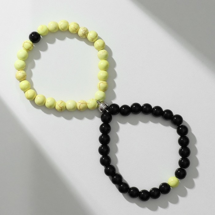 Браслеты «Неразлучники» на магните, упорство, цвет чёрно-жёлтый с серебром, 7 см