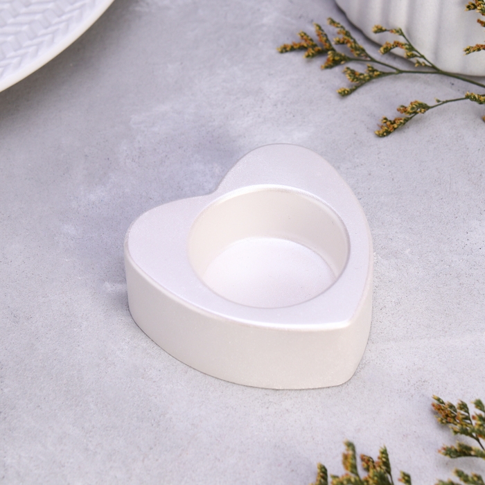 Подсвечник Подсвечник "Сердце малое. Мрамор" из гипса,7х3см,белый перламутр