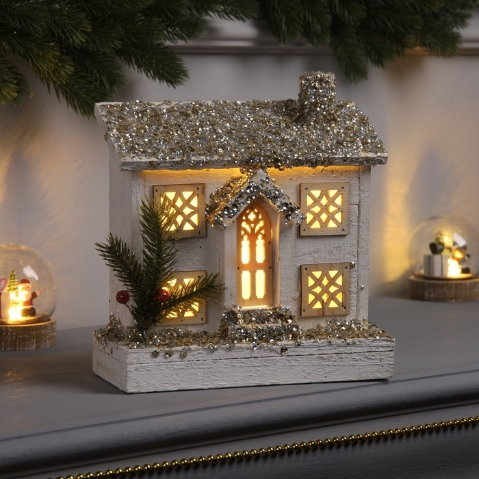 Фигура деревянная Фигура деревянная "Хижина" 21х23х9 см, 5 LED, батарейки ААx2 (не в комплекте), свечение тёплое