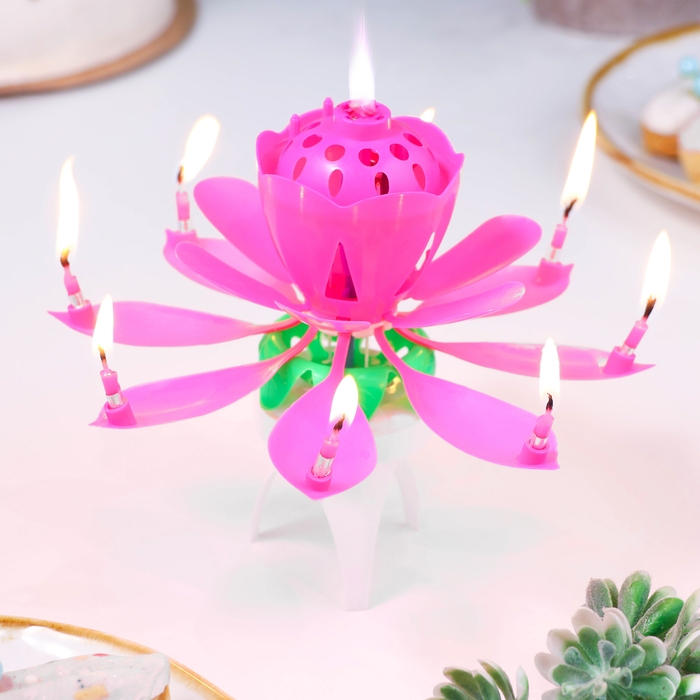 Свеча для торта музыкальная  Свеча для торта музыкальная "Тюльпан", крутящаяся, розовая, 14,5×6 см