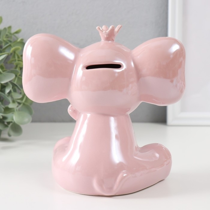 Копилка керамика Копилка керамика "Слонёнок в короне" розовый перламутр 14,5х9,7х14,8 см