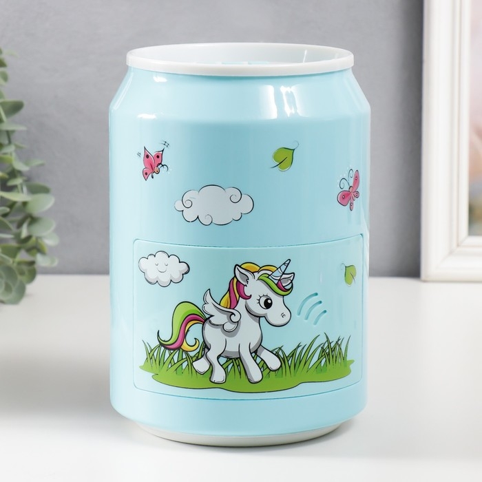Копилка пластик Копилка пластик "Банка. Единорожка" кодовый замок, звук АА голубой 15х21 см