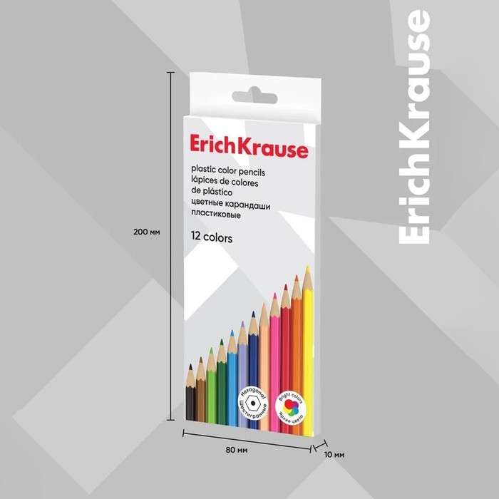 Карандаши 12 цветов, ErichKrause, пластик, шестигранные, 2,6 мм грифель, картонная упаковка, европодвес Карандаши 12 цветов, ErichKrause, пластик, шестигранные, 2,6 мм грифель, картонная упаковка, европодвес