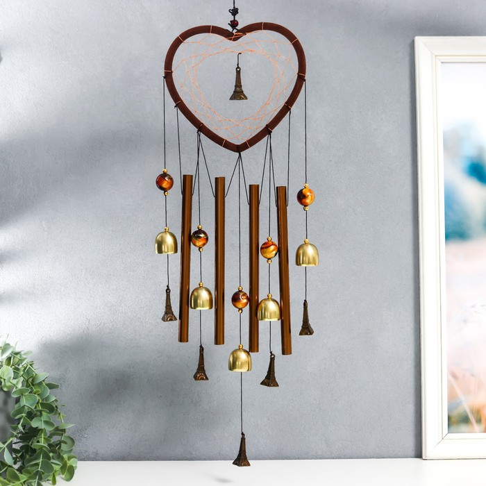 Музыка ветра металл Музыка ветра металл "Сердце с Эйфелевой башней" 4 трубки 5 колокольчиков d=17 см длина 65см