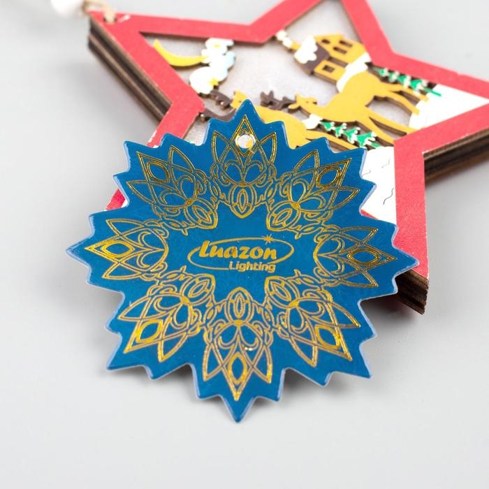 Ёлочная игрушка «Красная звезда с оленями», от батареек, свечение тёплое белое Ёлочная игрушка «Красная звезда с оленями», от батареек, свечение тёплое белое