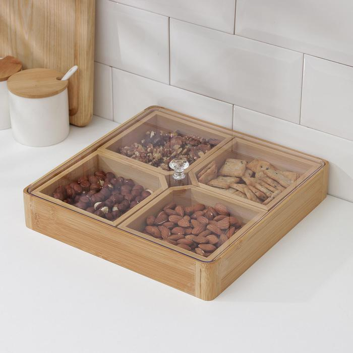 Ящик для хранения Доляна Striata, 28×28×7 см, бамбук Ящик для хранения Доляна Striata, 28×28×7 см, бамбук