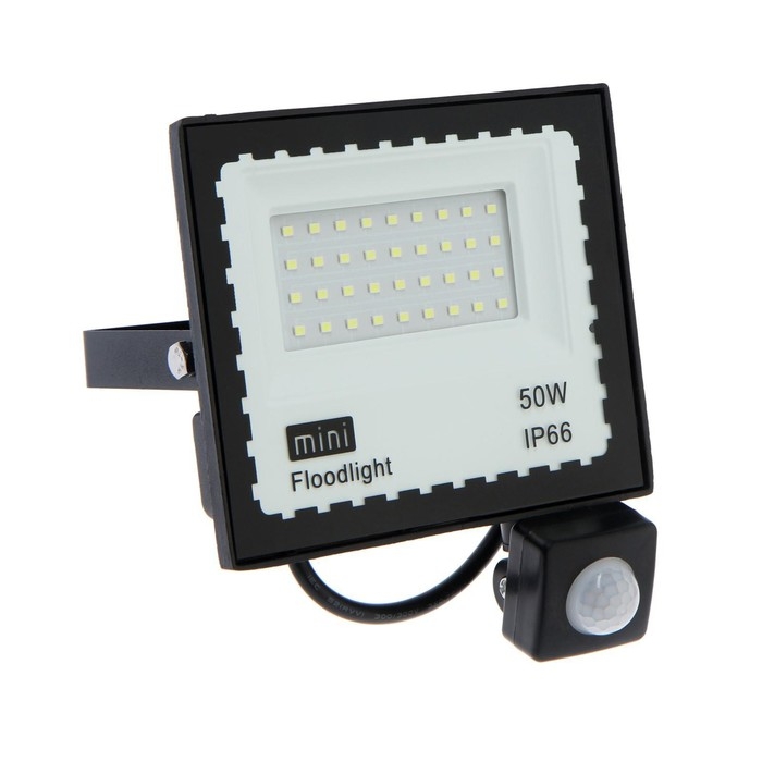 Прожектор светодиодный, 50 Вт, 4000 Лм, 6500К, Датчик движения, IP66 Прожектор светодиодный, 50 Вт, 4000 Лм, 6500К, Датчик движения, IP66