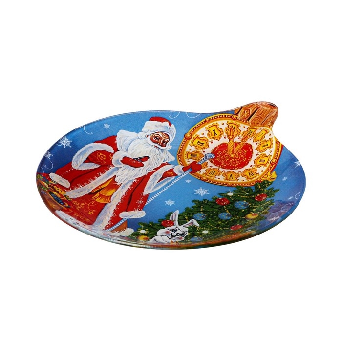 Блюдо новогоднее стеклянное сервировочное Доляна «Ёлочная игрушка. 5 минут», 18,2×15,5 см Блюдо новогоднее стеклянное сервировочное Доляна «Ёлочная игрушка. 5 минут», 18,2×15,5 см