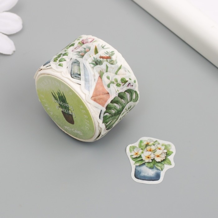 Наклейка бумага Наклейка бумага "Домашние цветы" 1,2 - 2,5 см 100 шт в рулоне 11х8 см