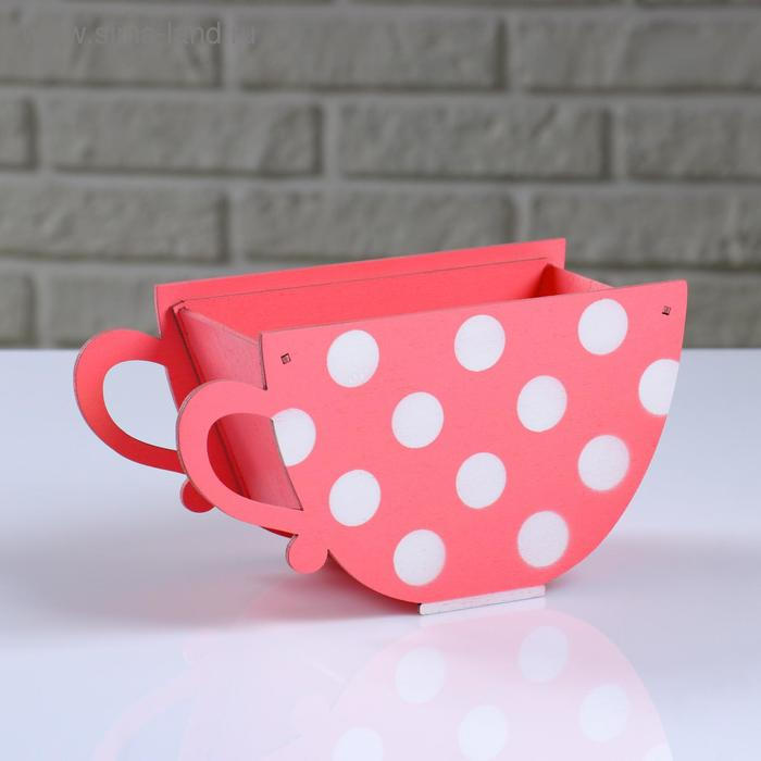 Кашпо деревянное  Кашпо деревянное "Чашка в горошек", коралловый, 20×9×11 см