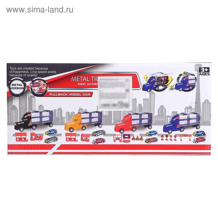 Гараж детский «Грузовик «Перевозчик», 2 металлические машинки и дорожные знаки, МИКС Гараж детский «Грузовик «Перевозчик», 2 металлические машинки и дорожные знаки, МИКС