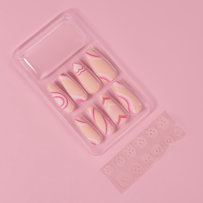 Накладные ногти «Грация», 12 шт, с клеевыми пластинами, форма балерина, цвет бежевый/розовый Накладные ногти «Грация», 12 шт, с клеевыми пластинами, форма балерина, цвет бежевый/розовый