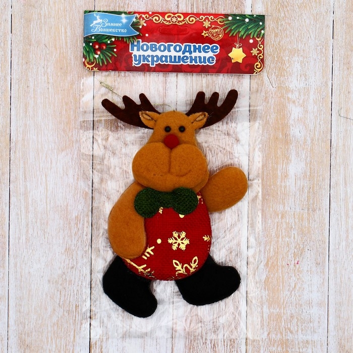 Мягкая подвеска Мягкая подвеска "Олень в костюмчике с узором" 7х12 см, красный