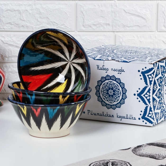 Набор салатников Риштан Набор салатников Риштан "Атлас" 18см, 3шт в подарочной упаковке