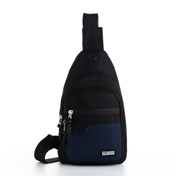Сумка-слинг из текстиля, 3 наружных кармана, цвет синий Сумка-слинг из текстиля, 3 наружных кармана, цвет синий
