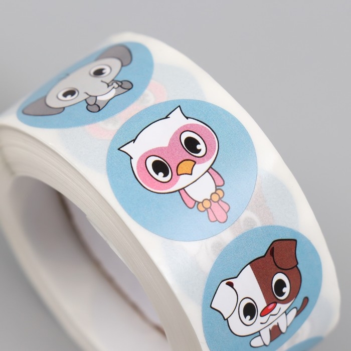 Наклейка бумага Наклейка бумага "Тропическая фауна" d=2,5 см 500 шт в рулоне 3х6,5х6,5 см