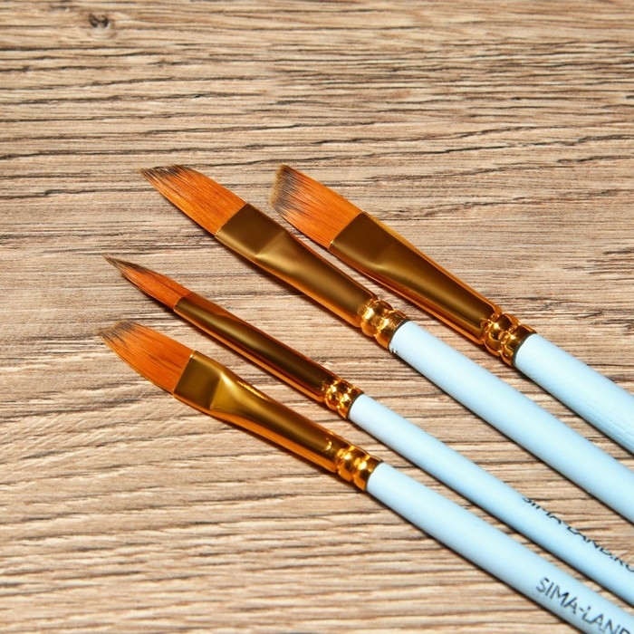 Кисть для рисования набор 4 шт. синтетика плоские Kiss №4, №6, №8, №10 Кисть для рисования набор 4 шт. синтетика плоские Kiss №4, №6, №8, №10