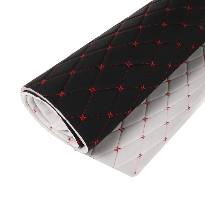 Обшивка салона авто 100×160×0,7 см, кожзам/поролон, ромб, красная строчка Обшивка салона авто 100×160×0,7 см, кожзам/поролон, ромб, красная строчка